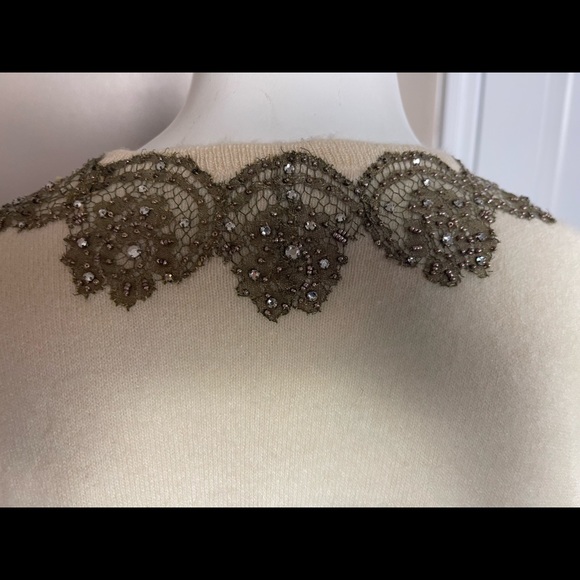 RARE Eleanor Beard Hardinsburg KY Vintage 1960s metallic lace appliqué cardigan - Picture 6 of 14